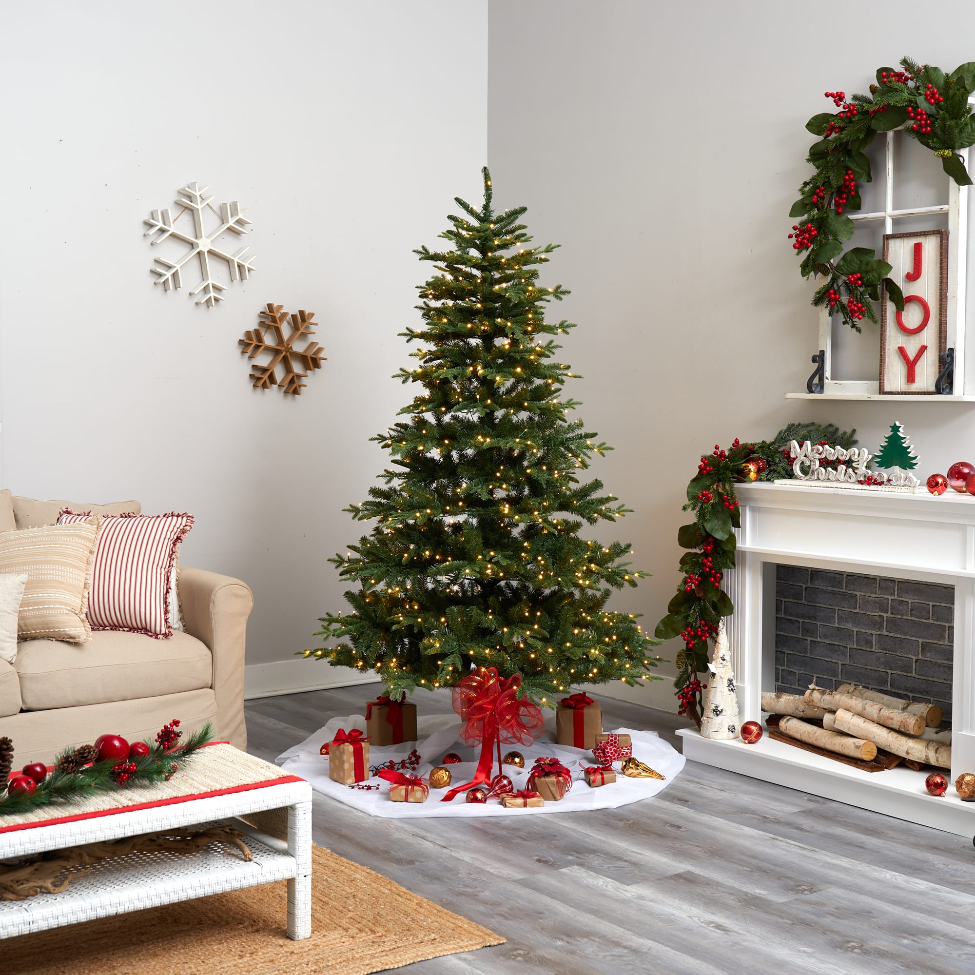 7ft. Pre-Lit Montreal Spruce Artificial Christmas Tree, Warm White LED Lights